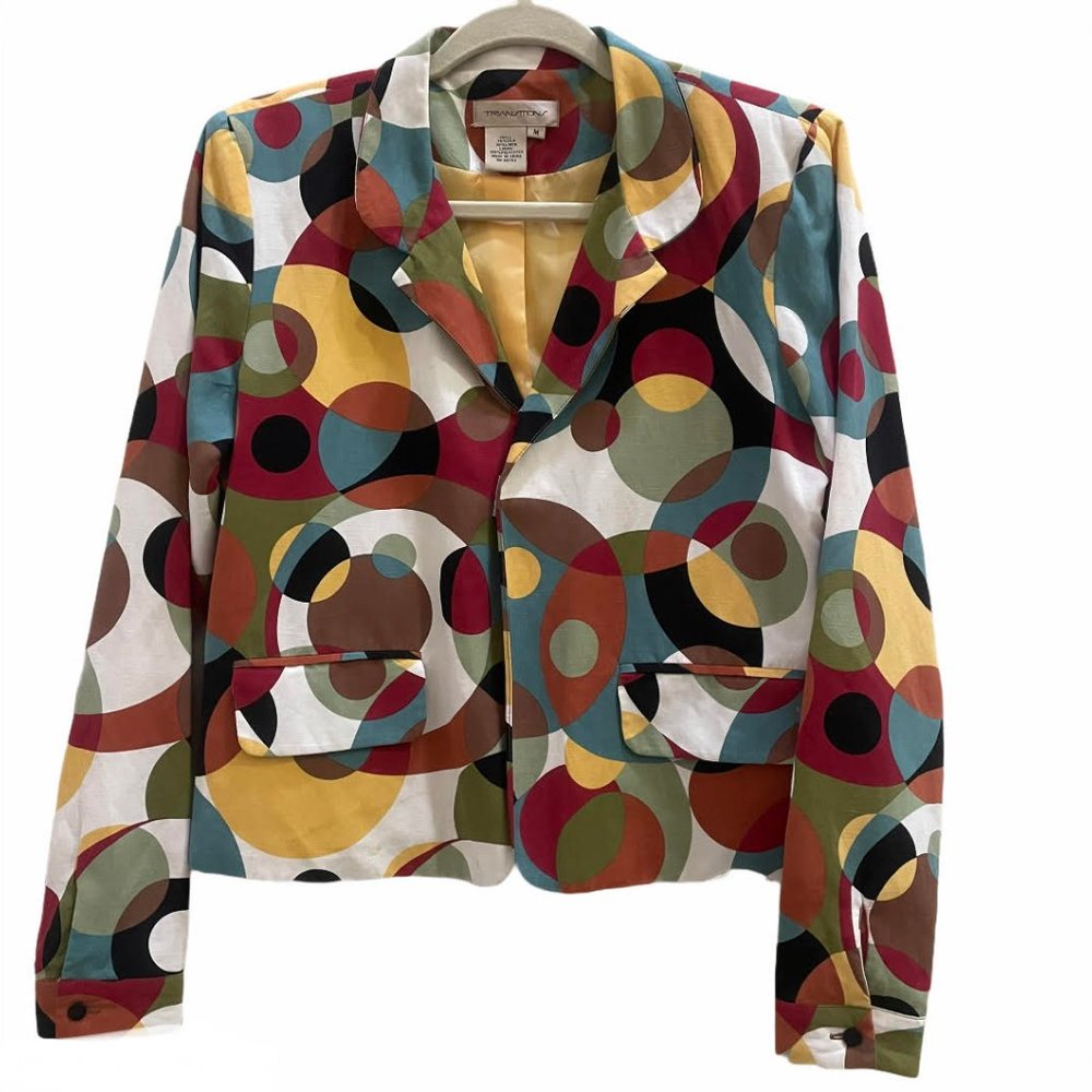 Transitions Vintage 70's Look Bold Print Blazer